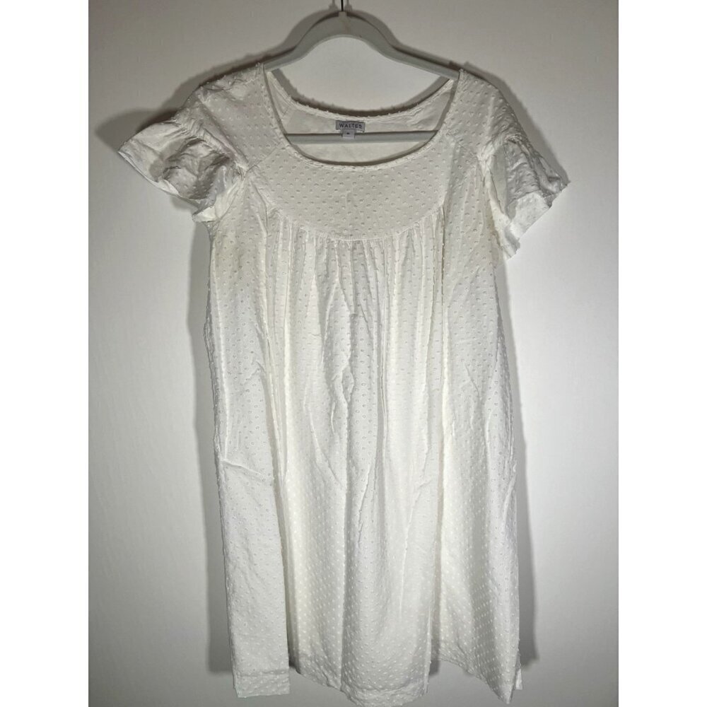 WALTER Vintage Y2K white cotton dotted swiss ruffle mini dress sz M festival